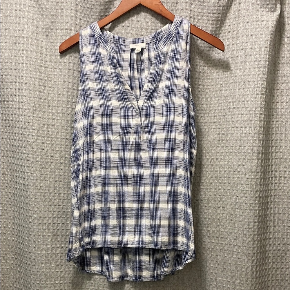 Soft Joie Blue and White Plaid Tank Top